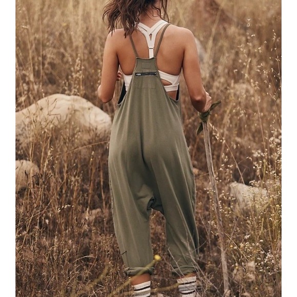 Free People FP Movement Hot Shot Pants Jumpsuit Green Relax Pants Harem L - Picture 2 of 8
